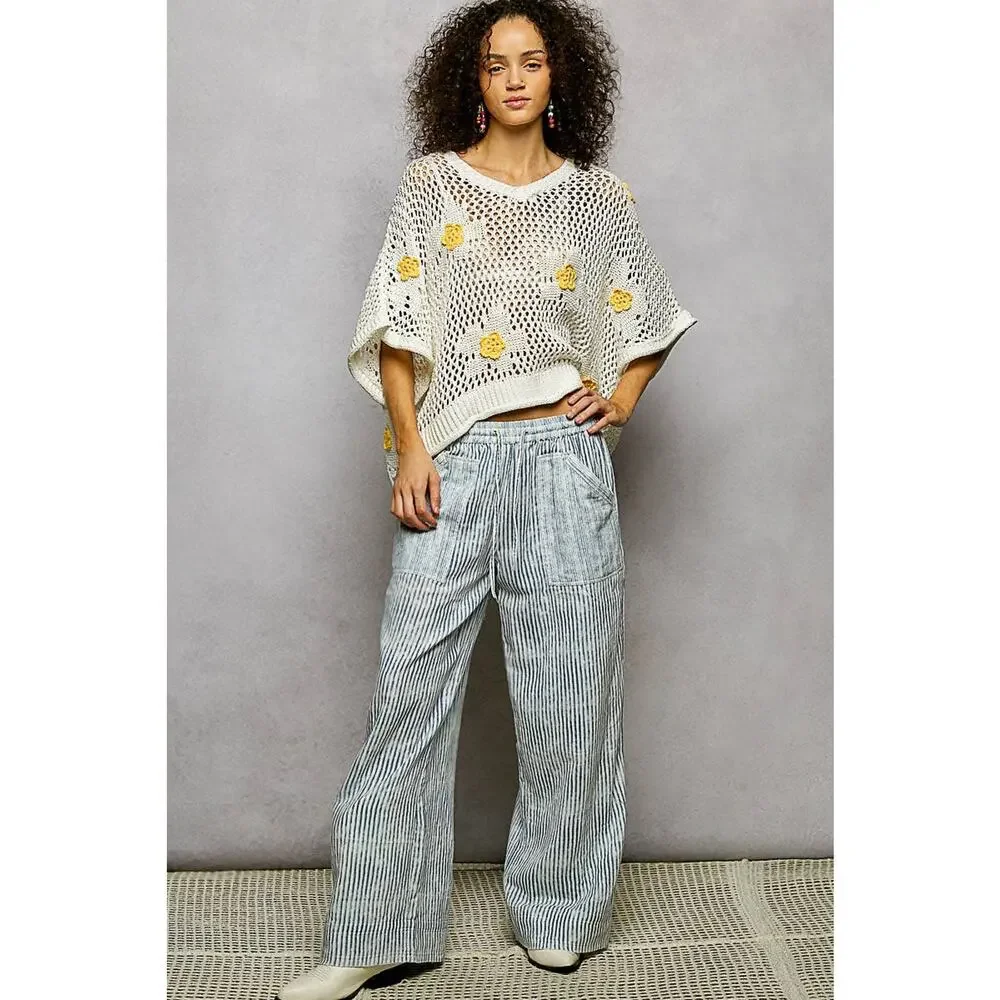 "Bloomin' Filly" Floral Patch Open Sweater Top Black - Picture 14 of 16